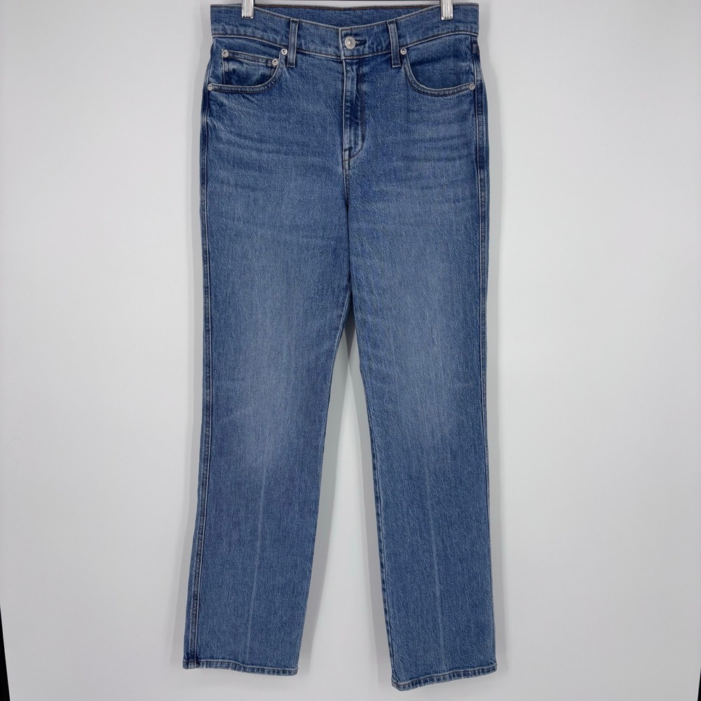 AYR The Legend Straight Leg Jeans Women 28L Blue Medium Wash High Rise Stretch